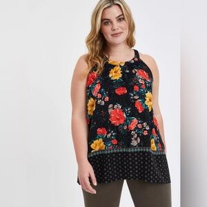 Torrid Black Floral Textured Stretch Rayon Goddess Tank